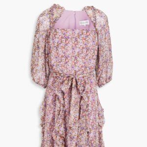 MIKAEL AGHAL Ruffled floral-print chiffon midi dress Lilac Size 8